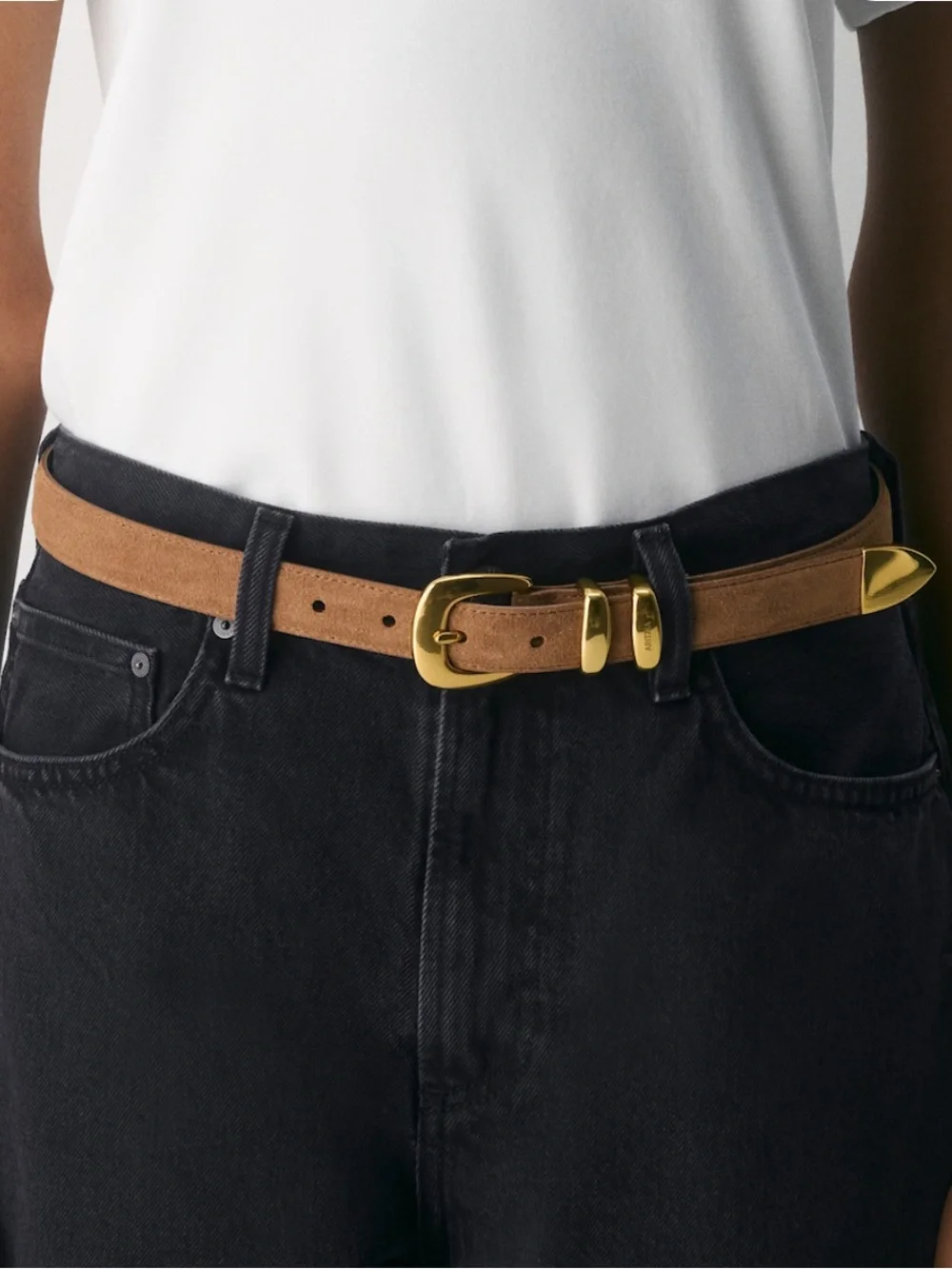 Aritzia | Legendary Solid Brass Suede Belt with Solid Brass Buckle